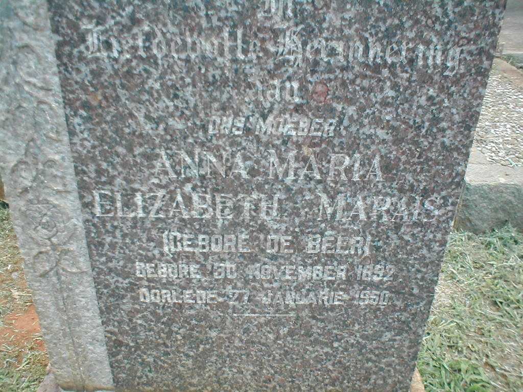 MARAIS Anna Maria Elizabeth geb. DE BEER 1892-1950