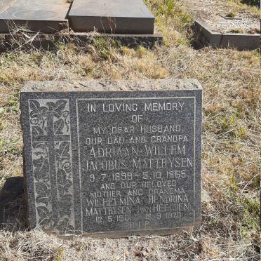 MATTHYSEN Adriaan Willem Jacobus 1899-1965 &amp; Wilhelmina Hendrina VAN HEERDEN 1901-1970