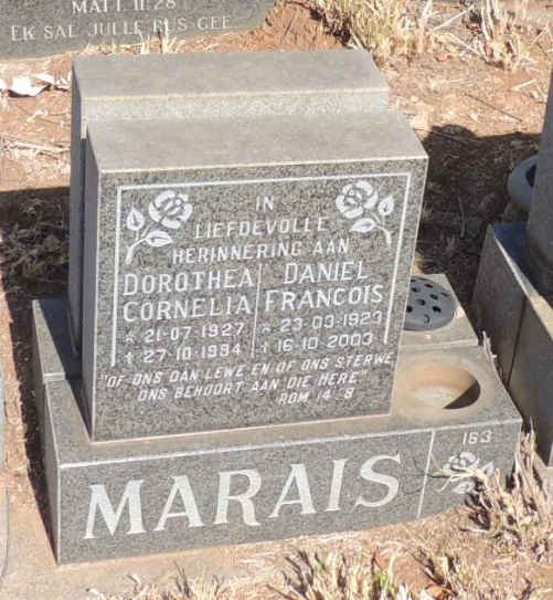 MARAIS Daniel Francois 1923-2003 & Dorothea Cornelia 1927-1994