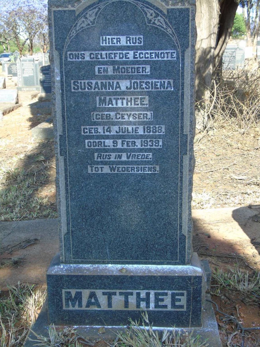 MATTHEE Susanna Joesiena nee GEYSER 1888-1939