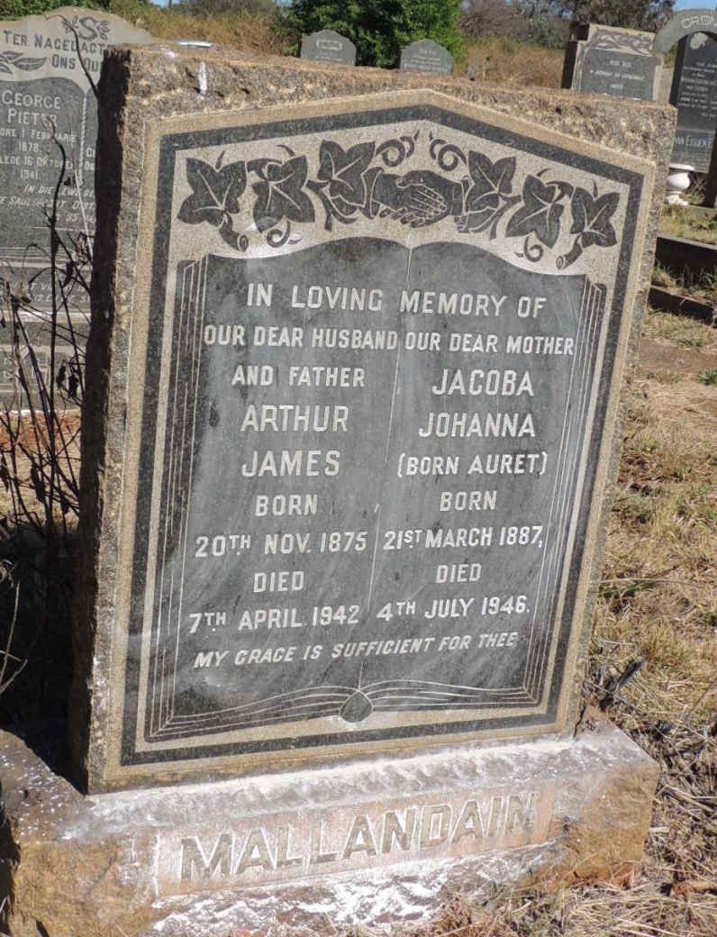 MALLANDAIN Arthur James 1875-1942 &amp; Jacoba Johanna AURET 1887-1946