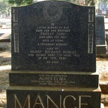 MANCE Harry Richard Robert -1933 &amp; Agnes Eliza 1862-1943 :: MANCE Ernest John -1927