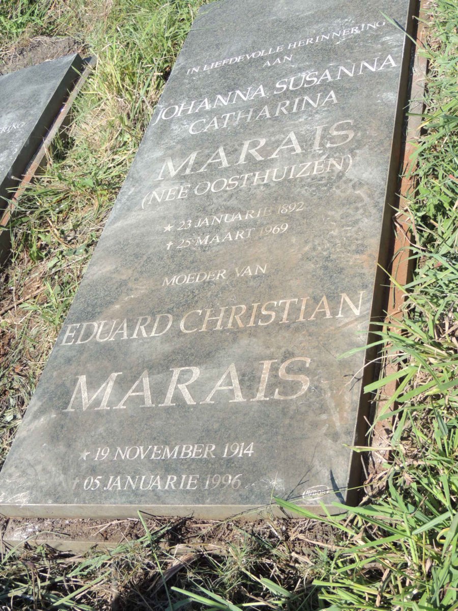 MARAIS Eduard Christian 1914-1996 &amp; Johanna Susanna Catharina OOSTHUIZEN 1892-1969