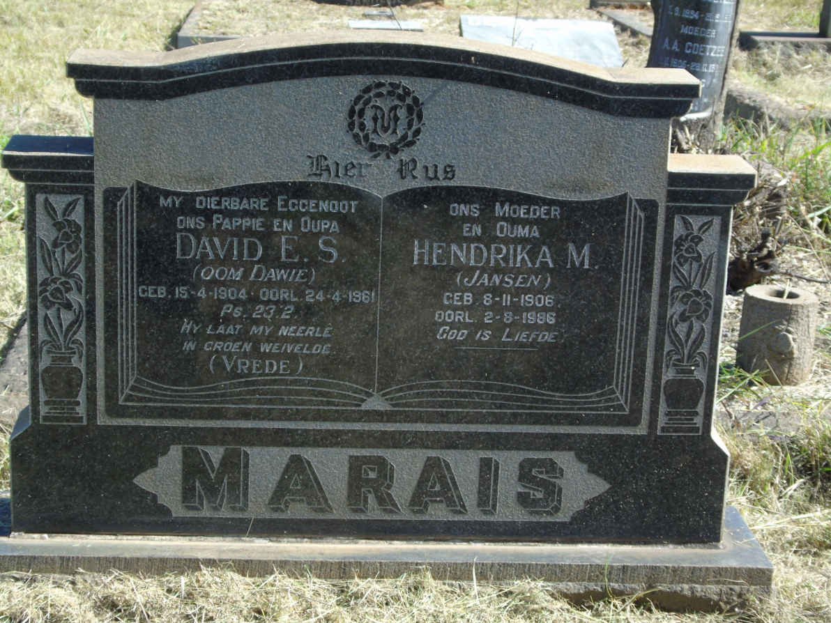 MARAIS David E.S. 1904-1961 &amp; Hendrika M. JANSEN 1906-1986