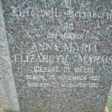MARAIS Anna Maria Elizabeth geb. DE BEER 1892-1950