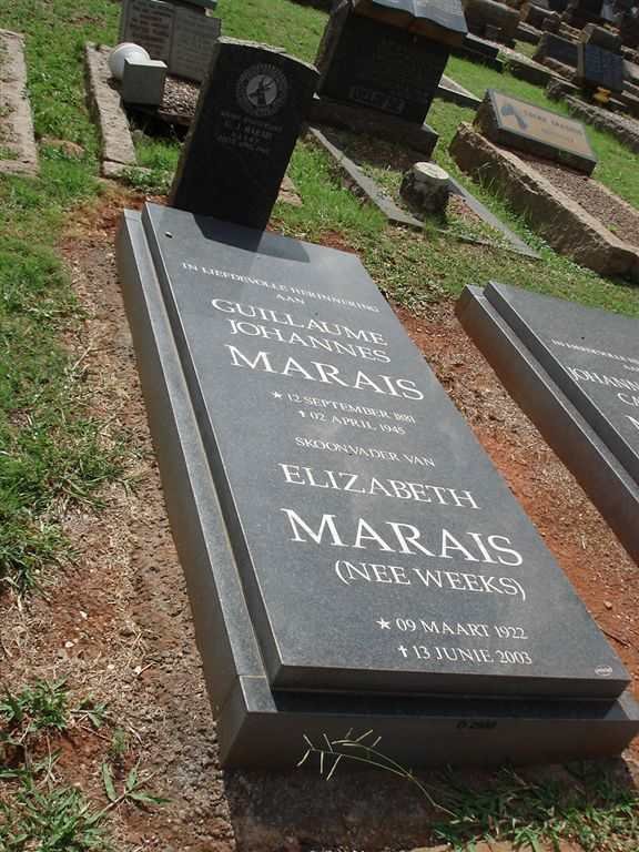 MARAIS Guillaume Johannes 1881-1945 :: MARAIS Elizabeth nee WEEKS 1922-2003