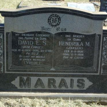 MARAIS David E.S. 1904-1961 &amp; Hendrika M. JANSEN 1906-1986