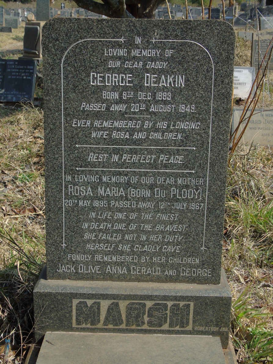 MARSH George Deakin 1883-1949 &amp; Rosa Maria DU PLOOY 1895-1967