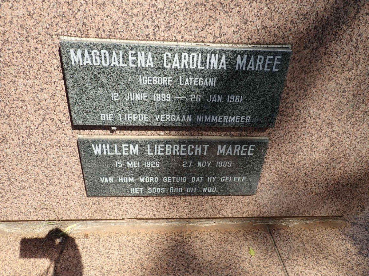 MAREE Magdalena Carolina nee LATEGAN 1899-1961 :: MAREE Willem Liebrecht 1926-1989