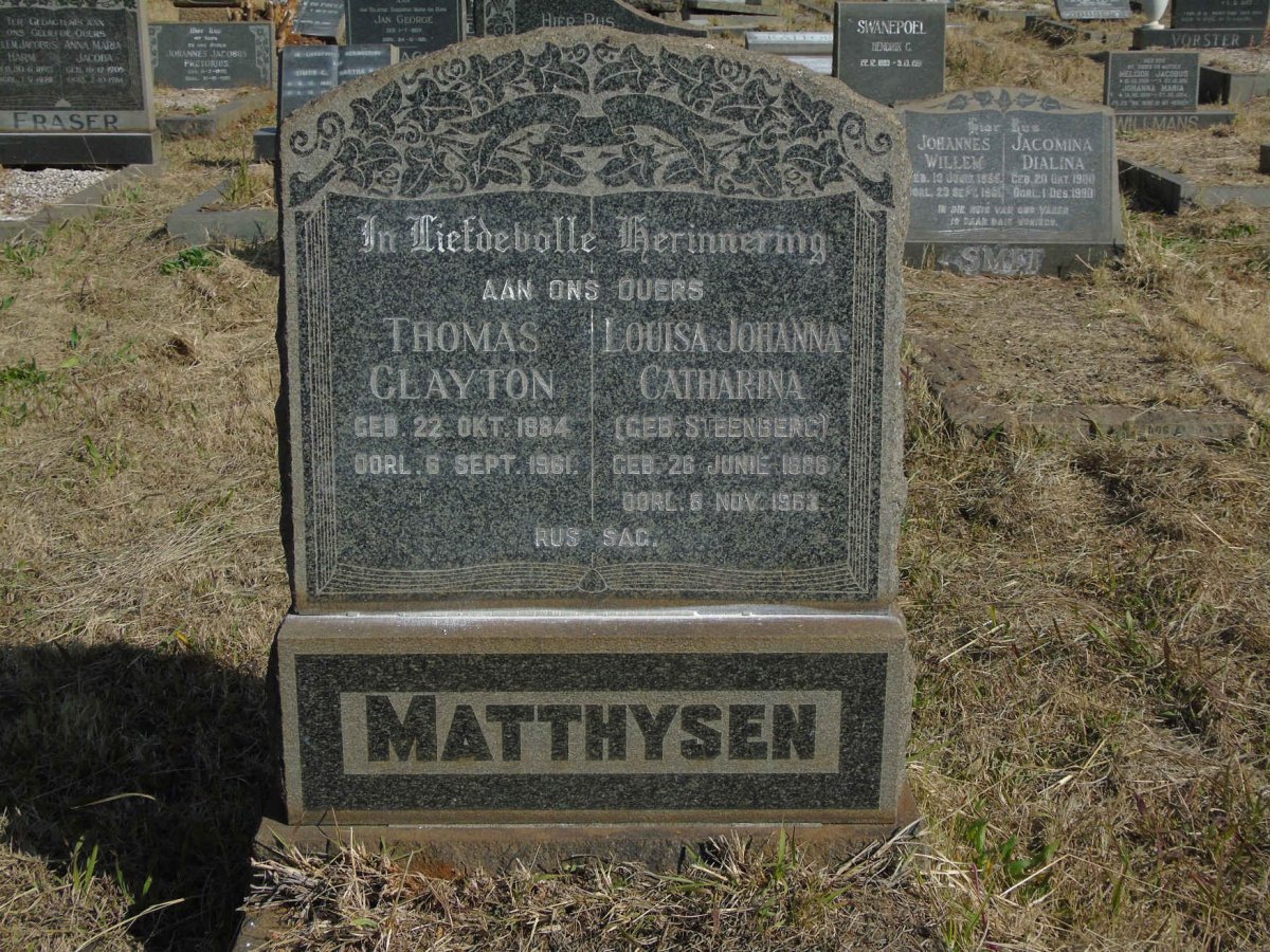MATTHYSEN Thomas Clayton 1884-1961 &amp; Louisa Johanna Catharina STEENBERG 1886-1963