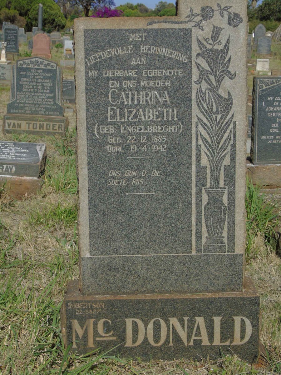 MCDONALD Cathrina Elizabeth nee ENGELBRECHT 1885-1942