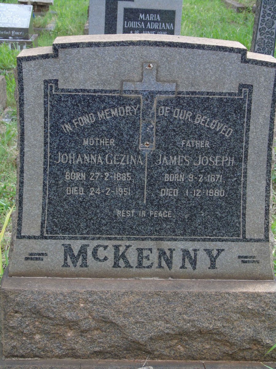 MCKENNY James Joseph 1871-1960 &amp; Johanna Gezina 1885-1951