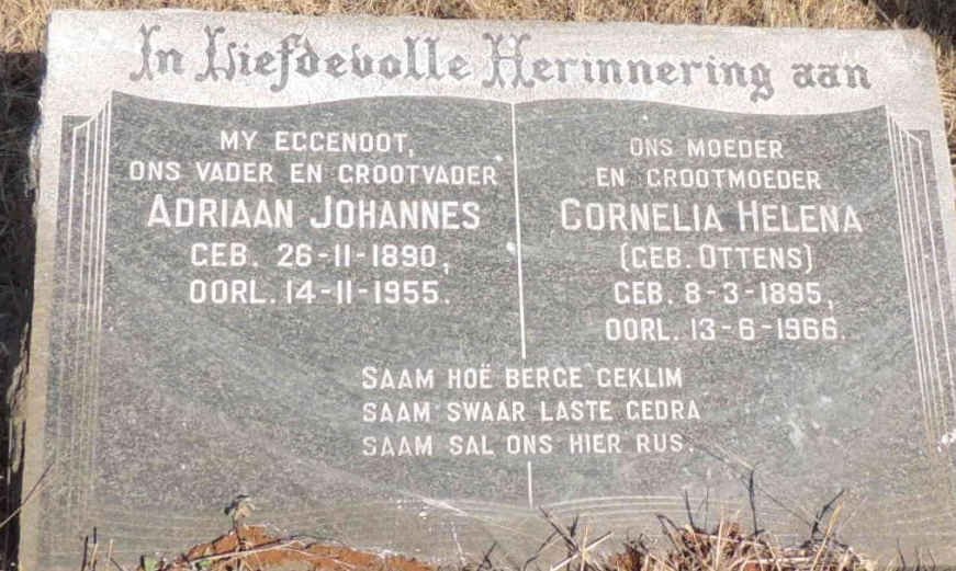 MERWE Adriaan Johannes, van der 1890-1955 & Cornelia Helena OTTENS 1895-1966