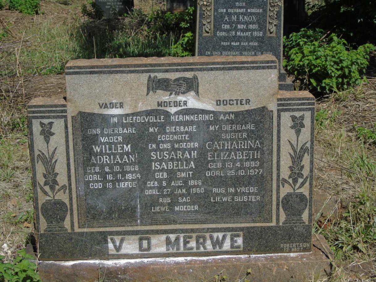 MERWE Willem Adriaan, v.d. 1868-1954 & Susarah Isabella SMIT 1866-1950 :: VAN DER MERWE Catharina Elizabeth 1893-1977