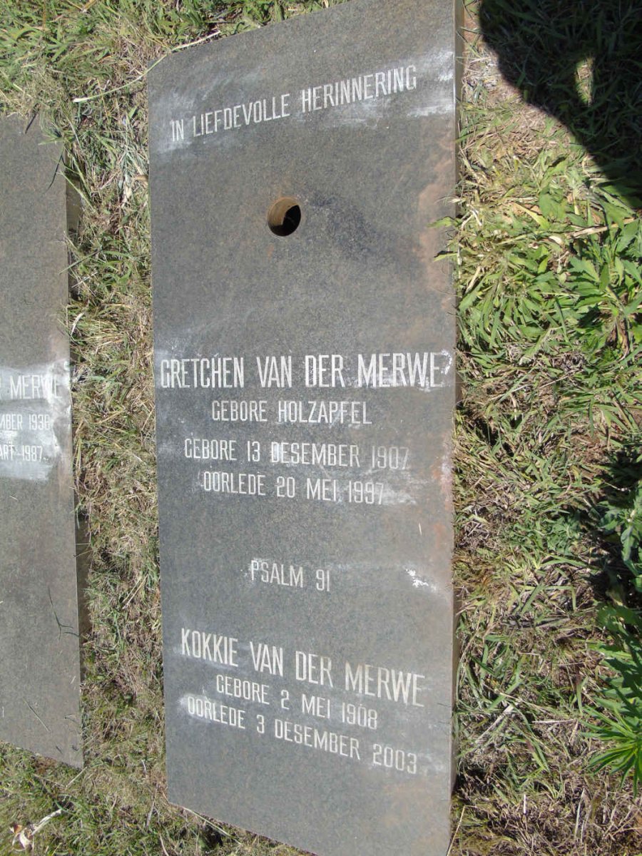 MERWE Kokkie, van der 1908-2003 &amp; Gretchen HOLZAPFEL 1907-1997