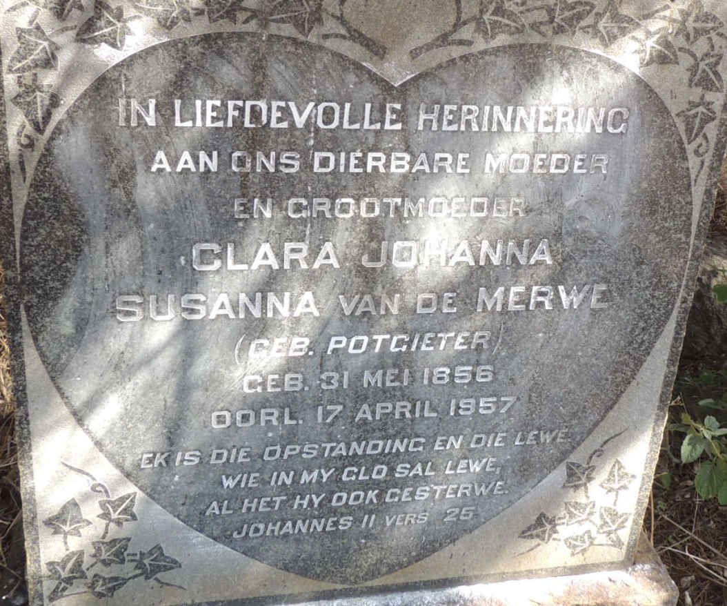 MERWE Clara Johanna Susanna, van de nee POTGIETER 1856-1957