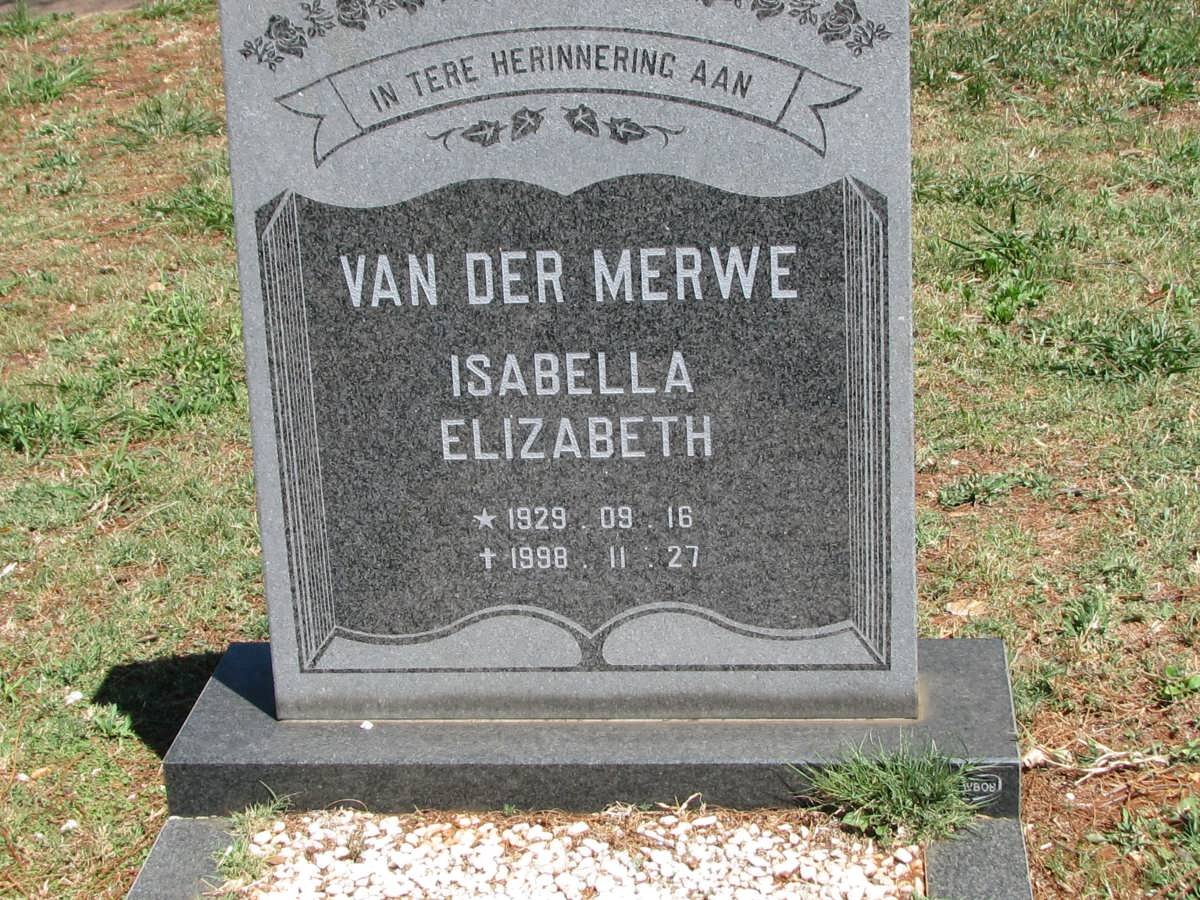 MERWE Isabella Elizabeth, van der 1929-1998