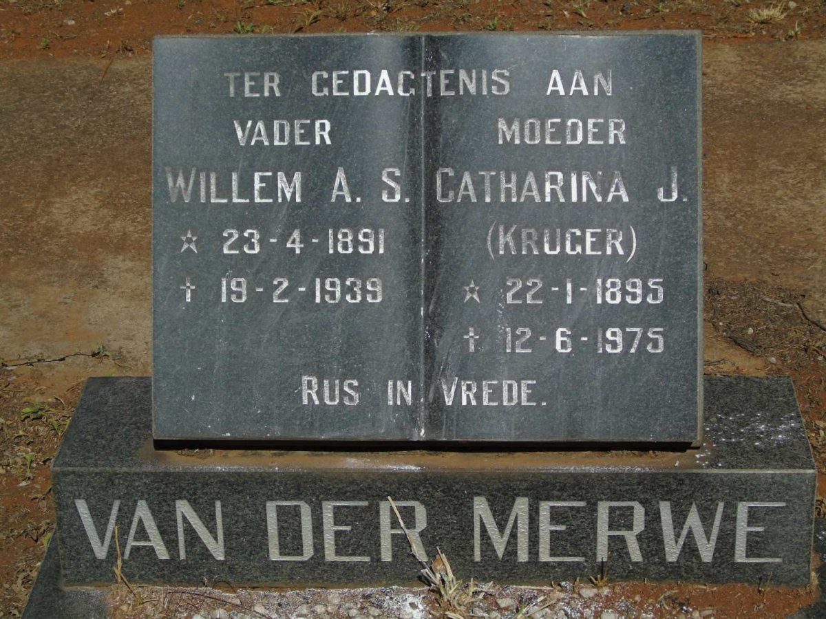 MERWE Willem A.S., van der 1891-1939 & Catharina J. KRUGER 1895-1975
