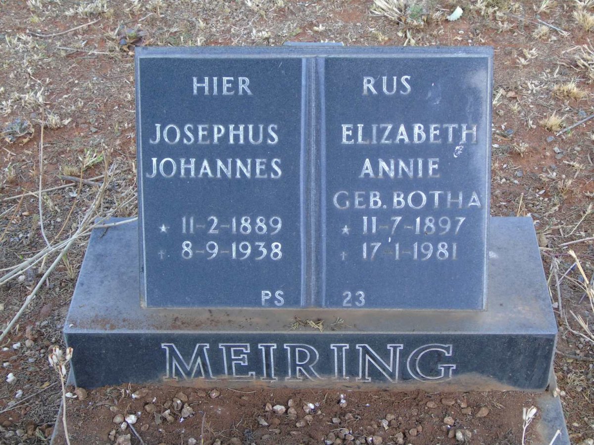 MEIRING Josephus Johannes 1889-1938 & Elizabeth Annie BOTHA 1897-1981
