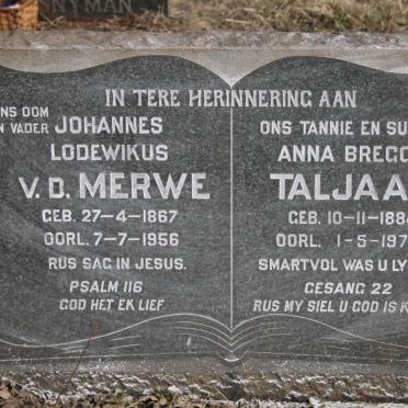 MERWE Johannes Lodewikus, v.d. 1867-1956 :: TALJAARD Anna Breggie 1884-1970