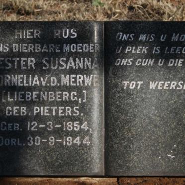 MERWE Hester Susanna Cornelia, v.d. voorheen LIEBENBERG nee PIETERS 1854-1944