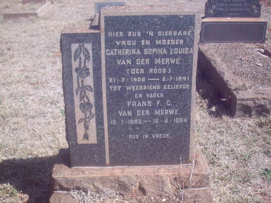 MERWE Frans F.C., van der 1882-1964 &amp; Catherina Sophia Louisa ROOS 1808-1941