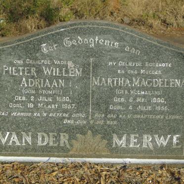 MERWE Pieter Willem Adriaan, van der 1880-1957 & Martha Magdelena WOLMARANS 1880-1955