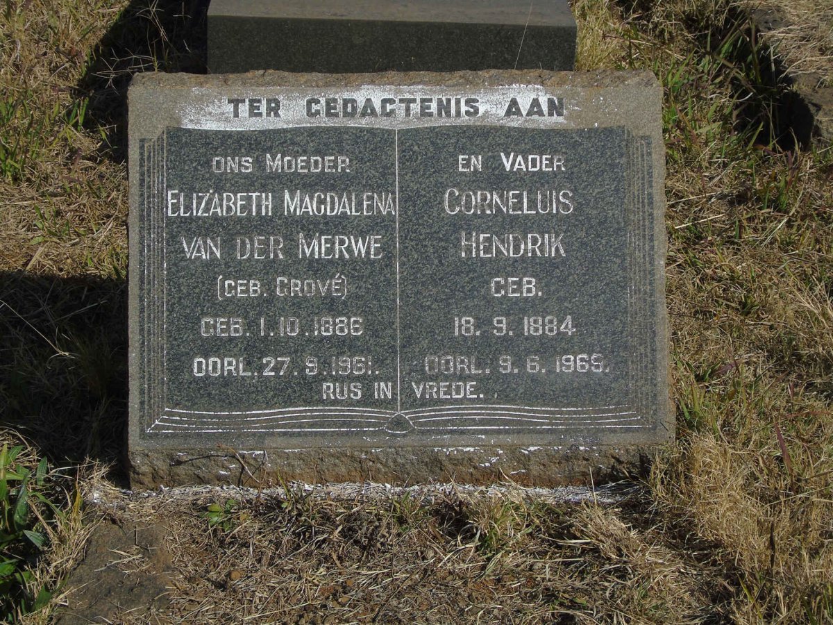 MERWE Corneluis Hendrik, van der 1884-1965 &amp; Elizabeth Magdalena GROVE 1886-1961