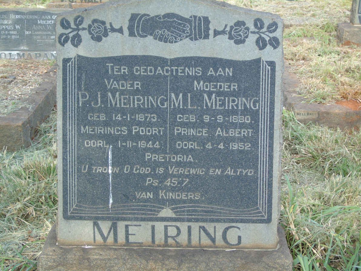 MEIRING P.J. 1873-1944 &amp; M.L. 1880-1952