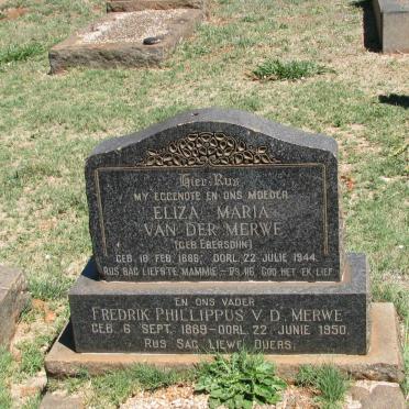 MERWE Fredrik Phillippus, v.d. 1869-1950 &amp; Eliza Maria EBERSOHN 1886-1944