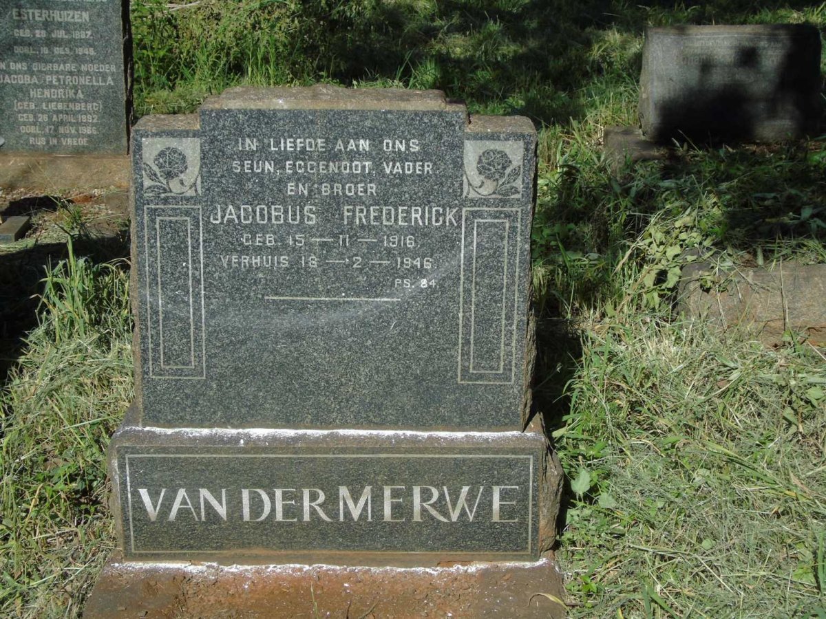 MERWE Jacobus Frederick, van der 1916-1946