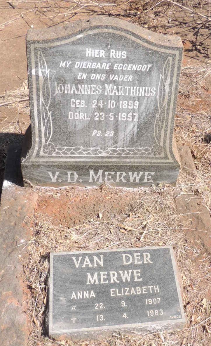 MERWE Johannes Marthinus, v.d. 1899-1957 & Anna Elizabeth 1907-1983