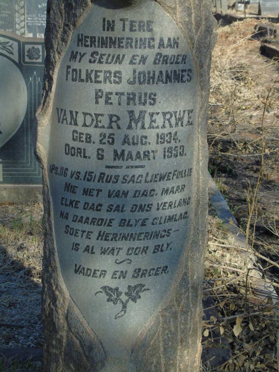 MERWE Folkers Johannes Petrus, van der 1934-1953