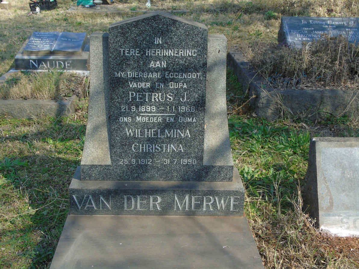 MERWE Petrus J., van der 1899-1968 &amp; Wilhelmina Christina 1912-1990