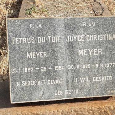 MEYER Petrus du Toit 1892-1957 & Joyce Christina 1875-1977