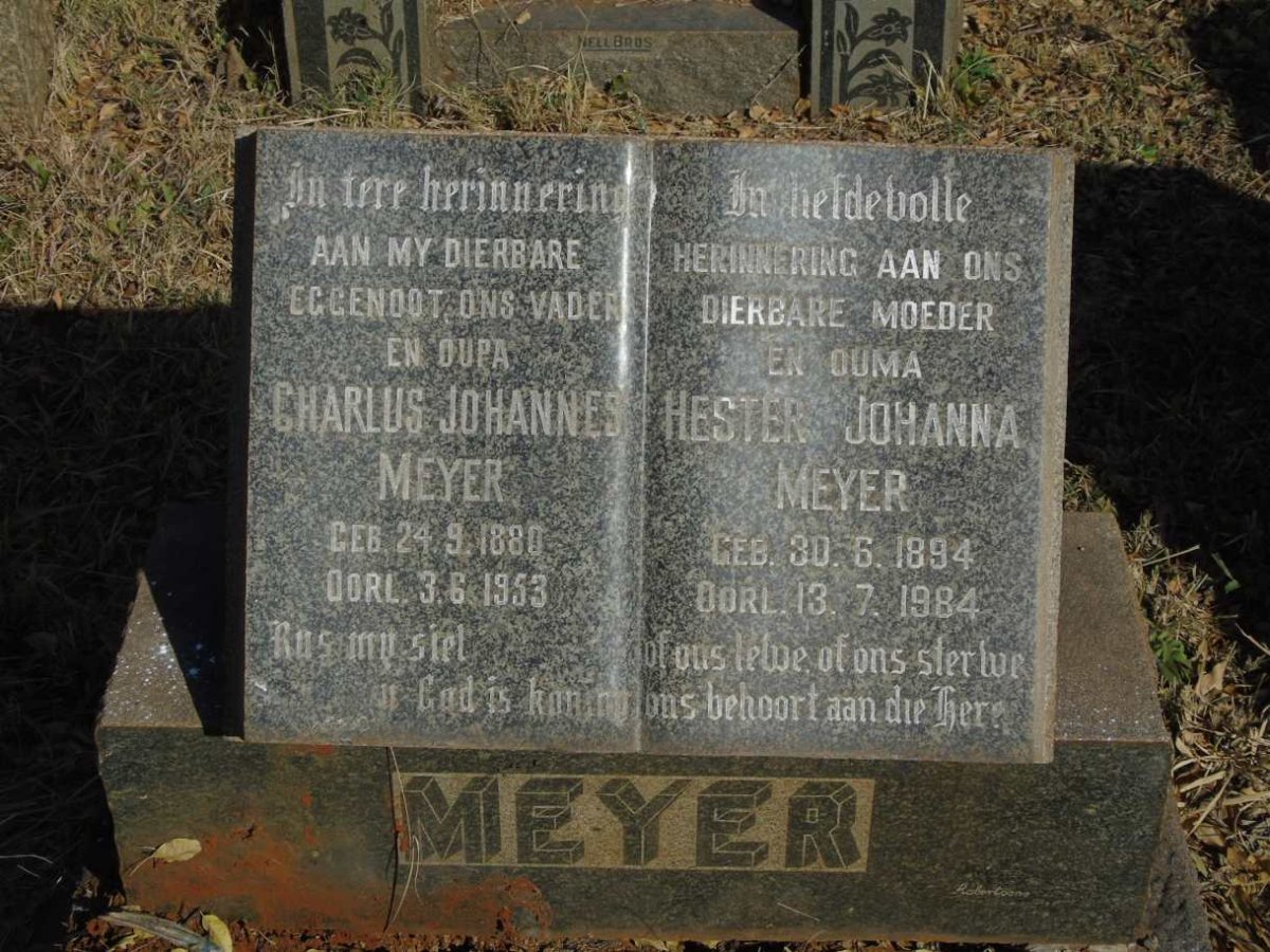 MEYER Charlus Johannes 1880-1953 & Hester Johanna 1894-1984