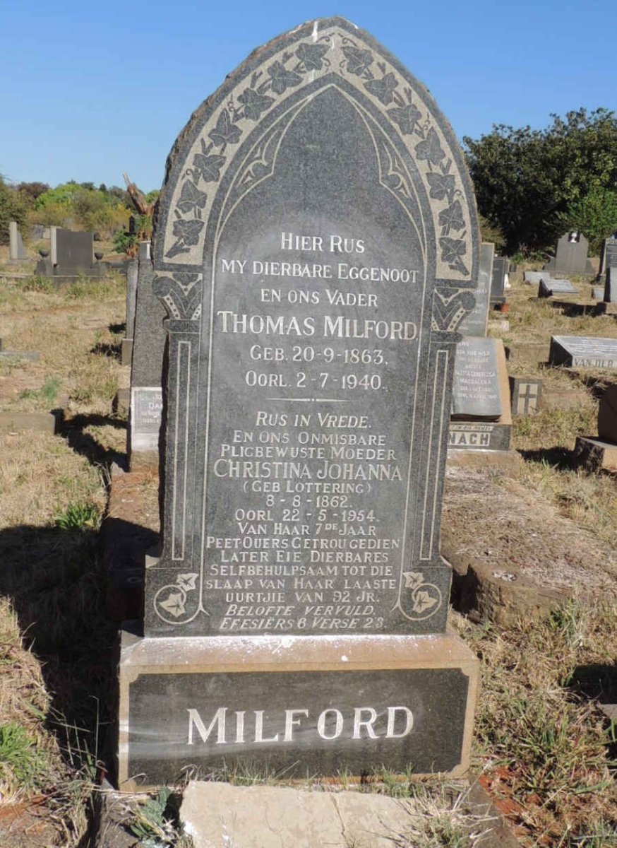 MILFORD Thomas 1863-1940 &amp; Christina Johanna, nee LOTTERING 1862-1954
