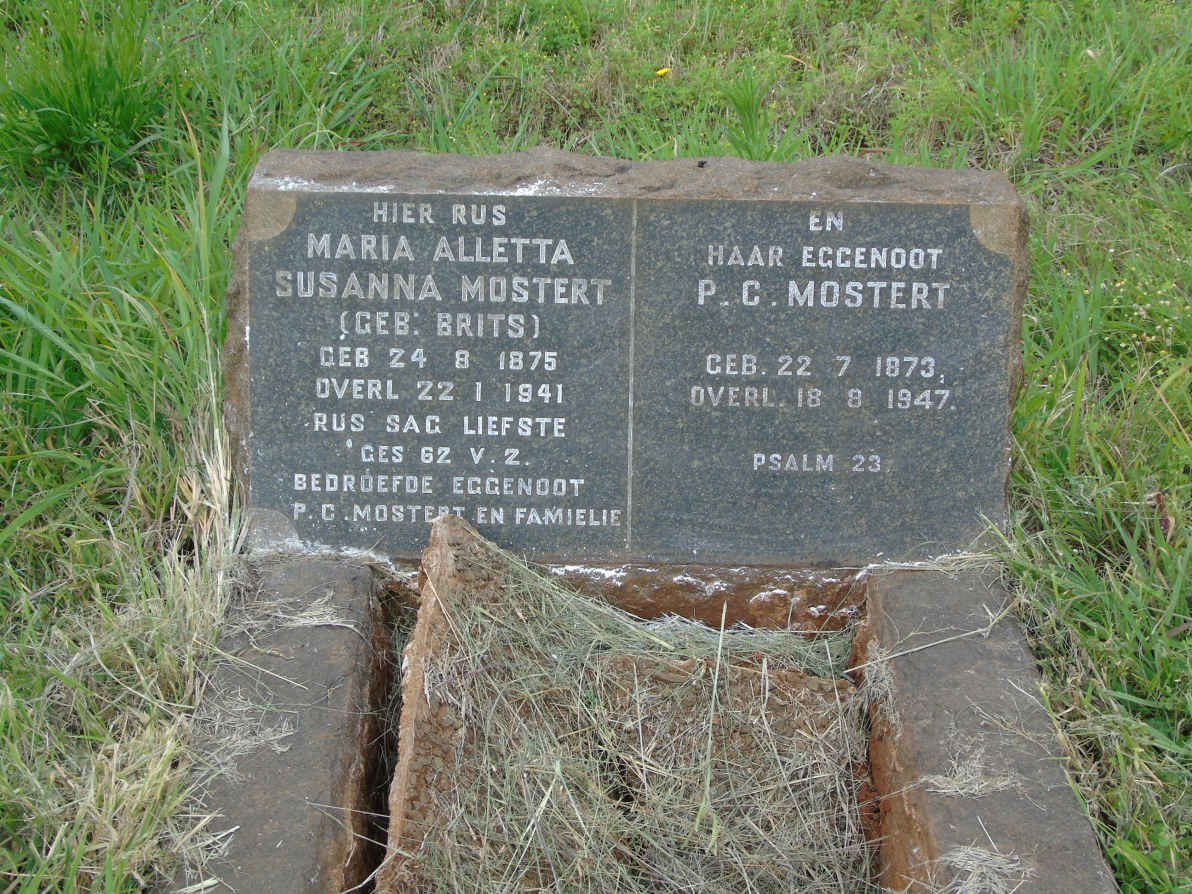 MOSTERT P.C. 1873-1947 &amp; Maria Alletta Susanna BRITS 1875-1941