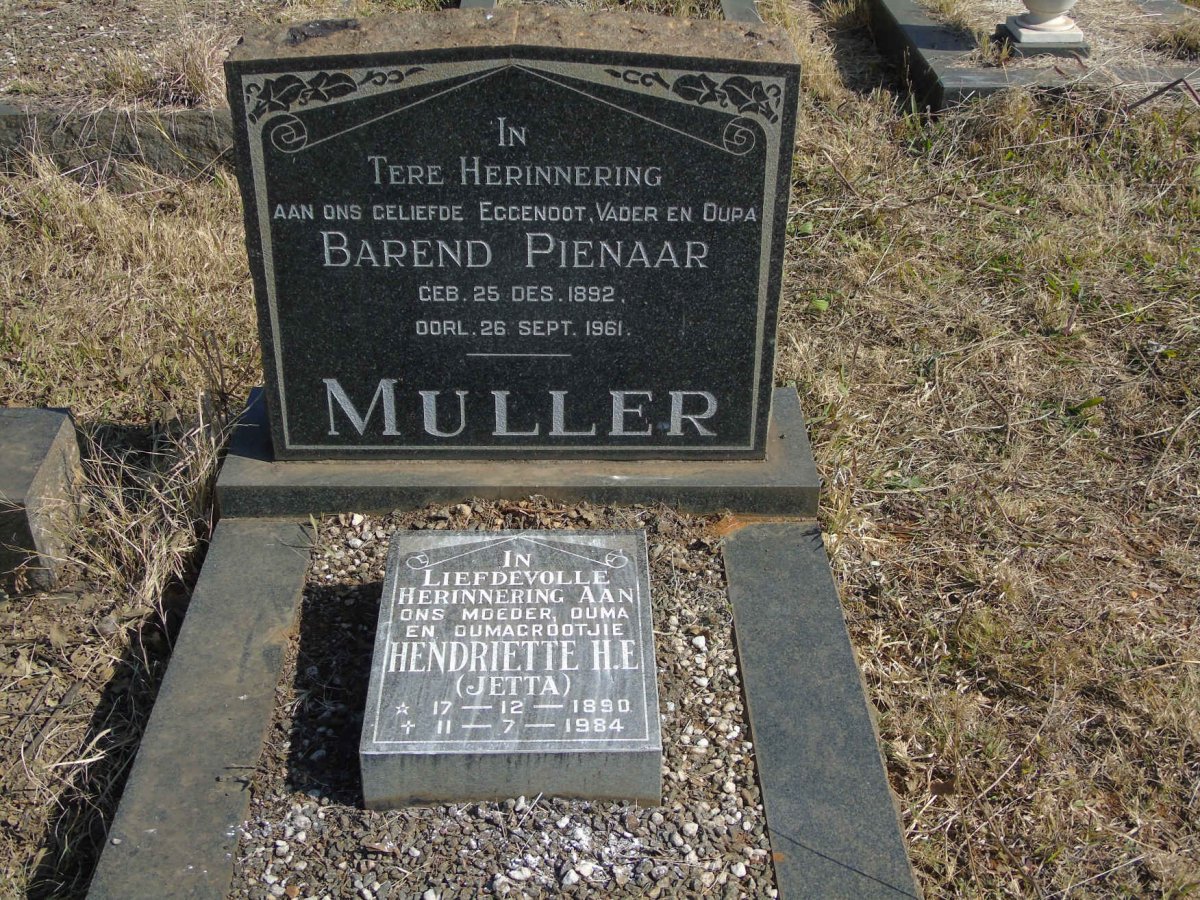 MULLER Barend Pienaar 1892-1961 &amp; Hendriette H.E. 1890-1984