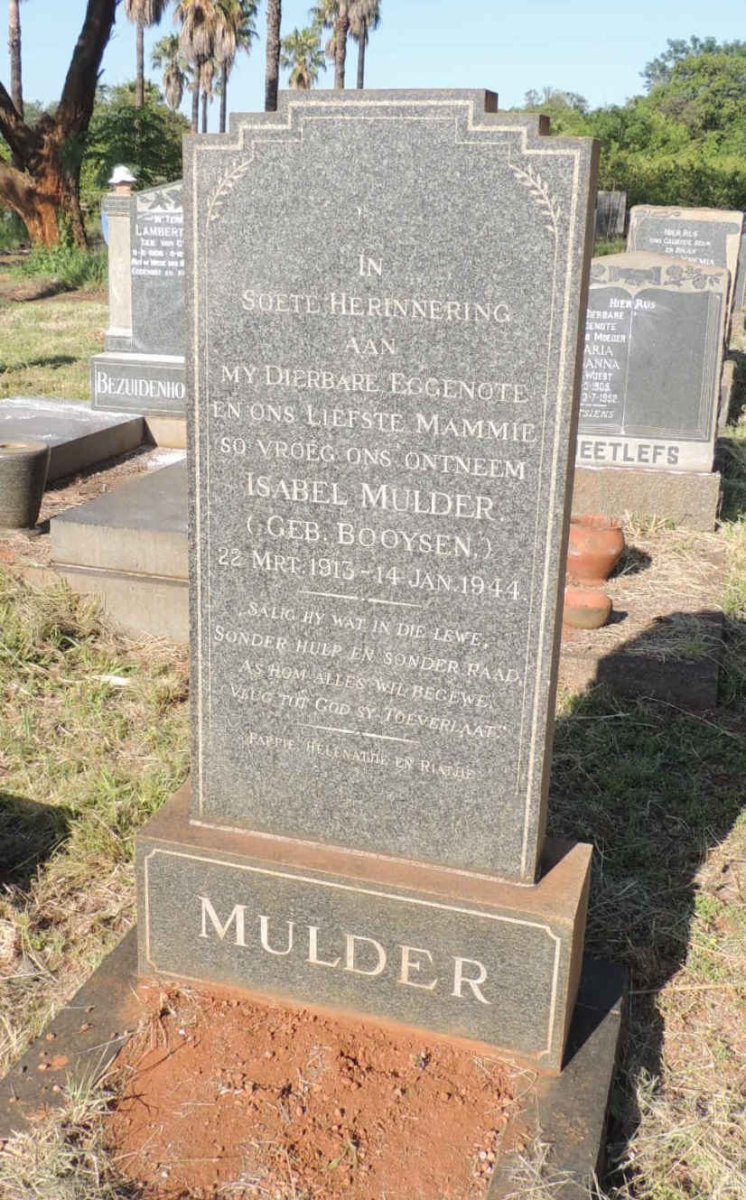MULDER Isabel nee BOOYSEN 1913-1944