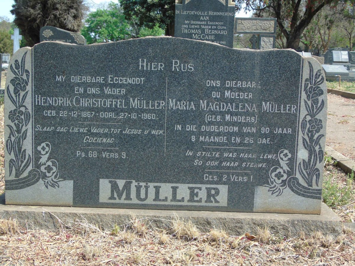 MULLER Hendrik Christoffel 1867-1960 &amp; Maria Magdalena MINDERS