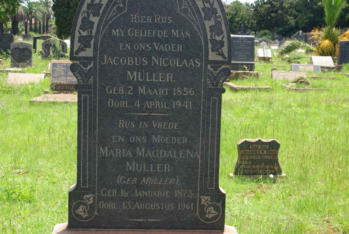 MÜLLER Jacobus Nicolaas 1856-1941 &amp; Maria Magdalena MÜLLER 1873-1961