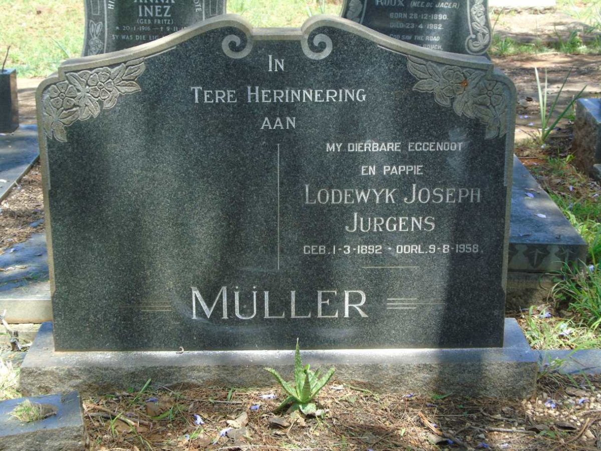 MULLER Lodewyk Joseph Jurgens 1892-1958