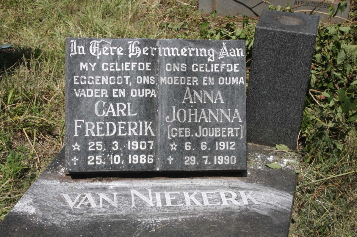 NIEKERK Carl Frederik, van 1907-1986 &amp; Anna Johanna JOUBERT 1912-1990