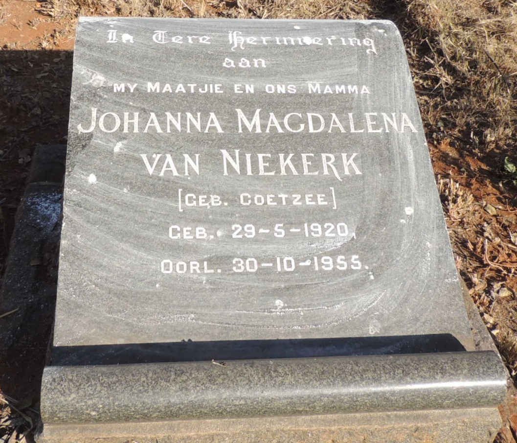 NIEKERK Johanna Magdalena, van nee COETZEE 1920-1955