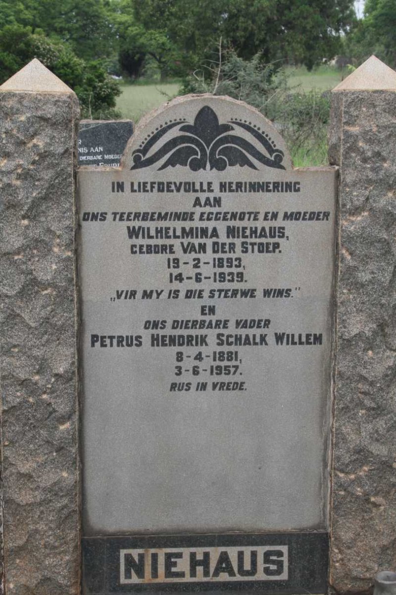 NIEHAUS Petrus Hendrik Schalk Willem 1881-1957 & Wilhelmina VAN DER STOEP 1893-1939
