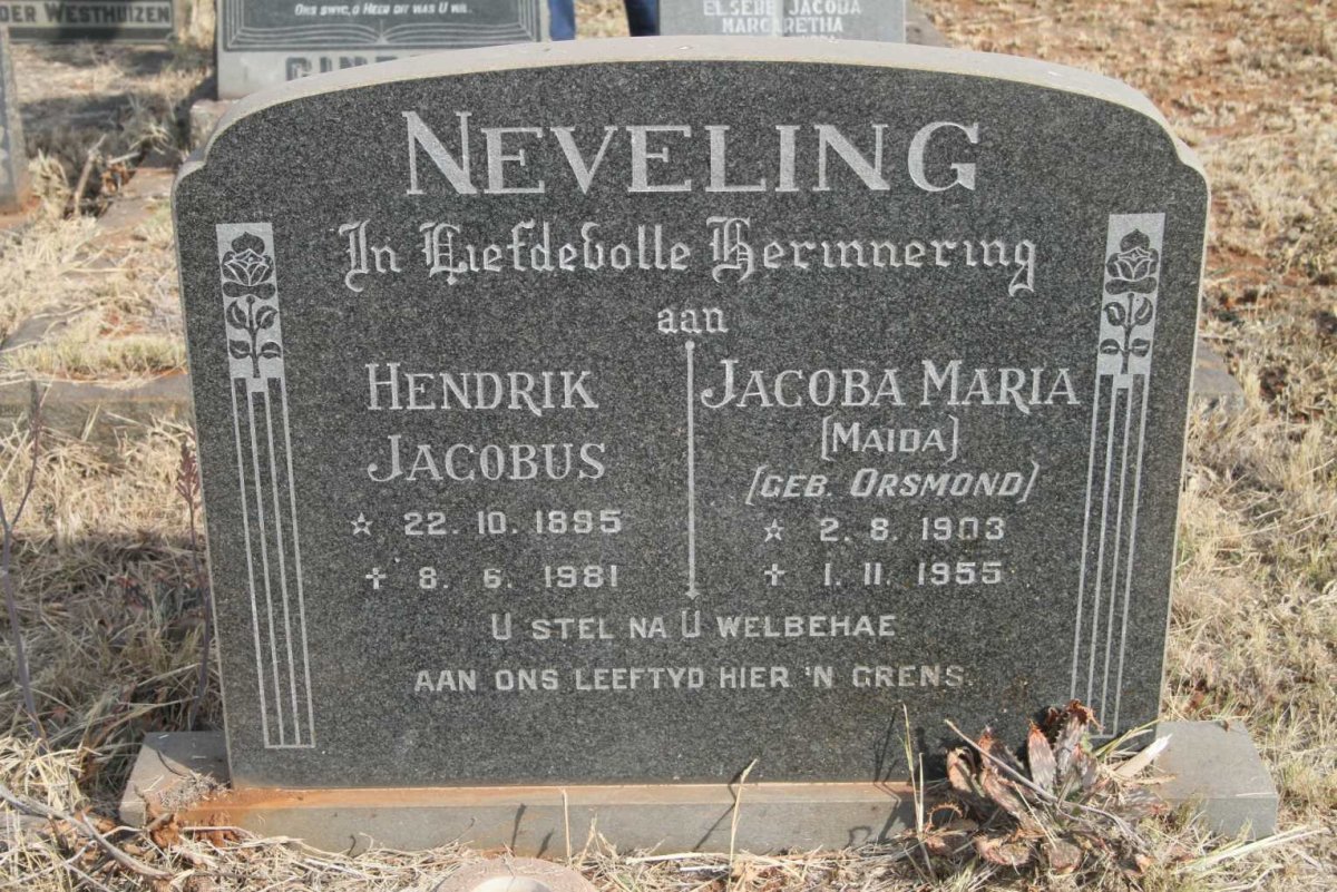 NEVELING Hendrik Jacobus 1895-1981 & Jacoba Maria ORSMOND 1903-1955