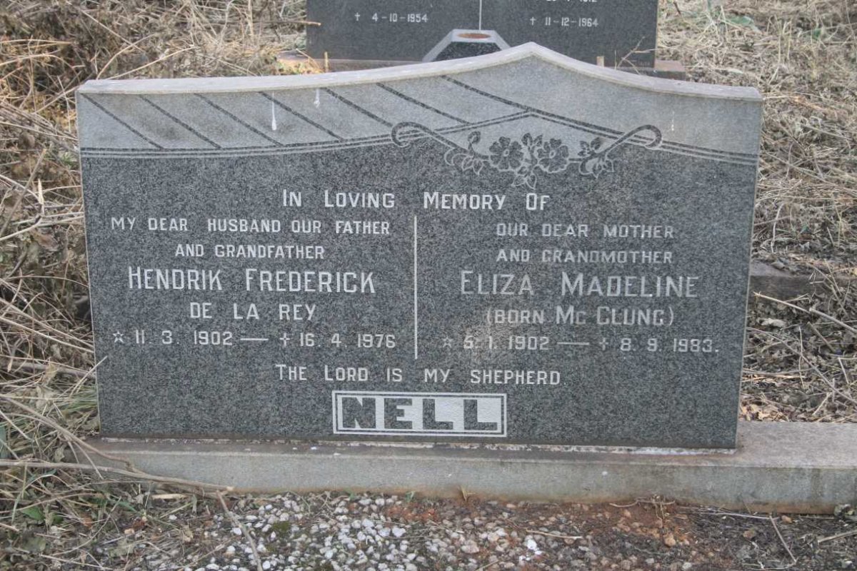 NELL Hendrik Frederick De La Rey 1902-1976 & Eliza Madeline MCCLUNG 1902-1983