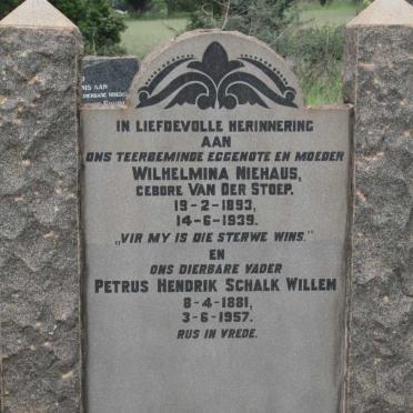 NIEHAUS Petrus Hendrik Schalk Willem 1881-1957 & Wilhelmina VAN DER STOEP 1893-1939