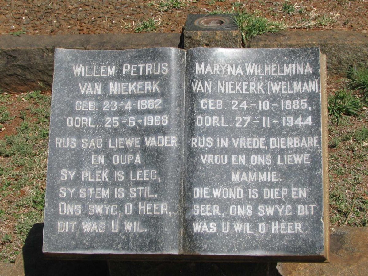 NIEKERK Willem Petrus, van 1882-1968 &amp; Maryna Wilhelmina WELMAN 1885-1944
